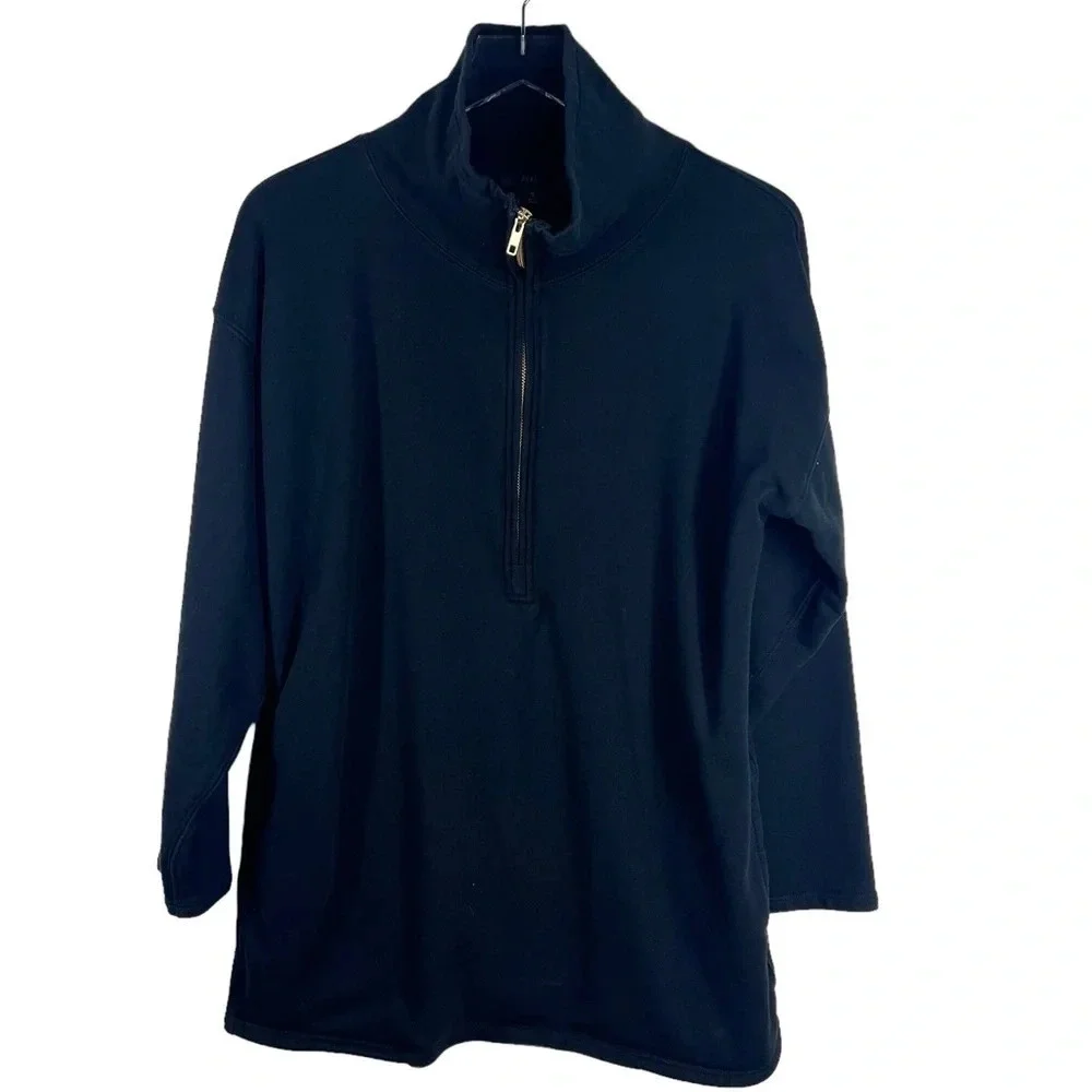 J.CREW Black University Terry Long Half Zip Pullover